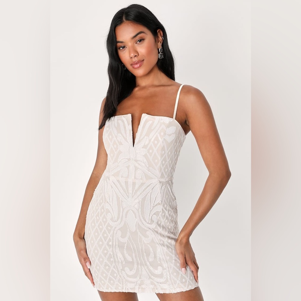 Lulus White Sequin Party Dress